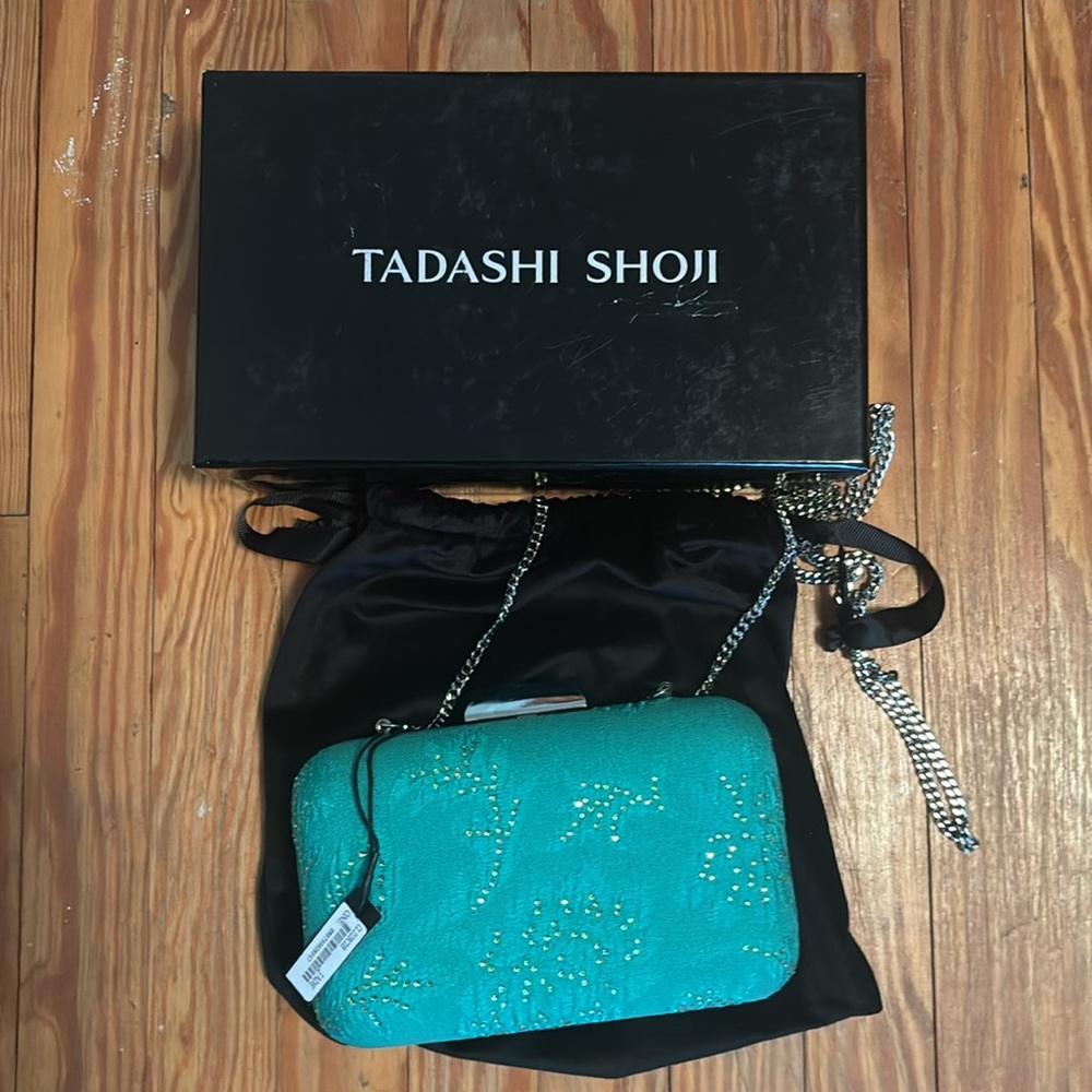 NWT Tadashi Shoji Beaded Clutch Evening Bag Jade